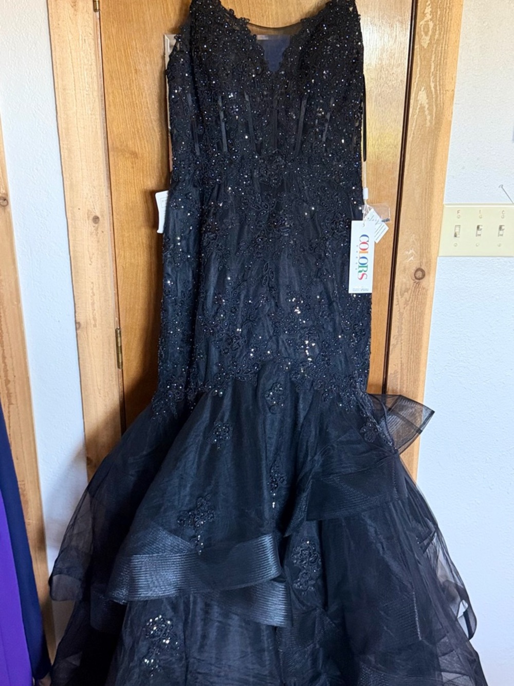 Colors Black Beaded Tulle Mermaid Dress Sz 18